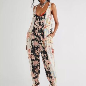 Free People Birdsong Printed Floral Patchwork Jumpsuit Sleeveless Scoop Neck